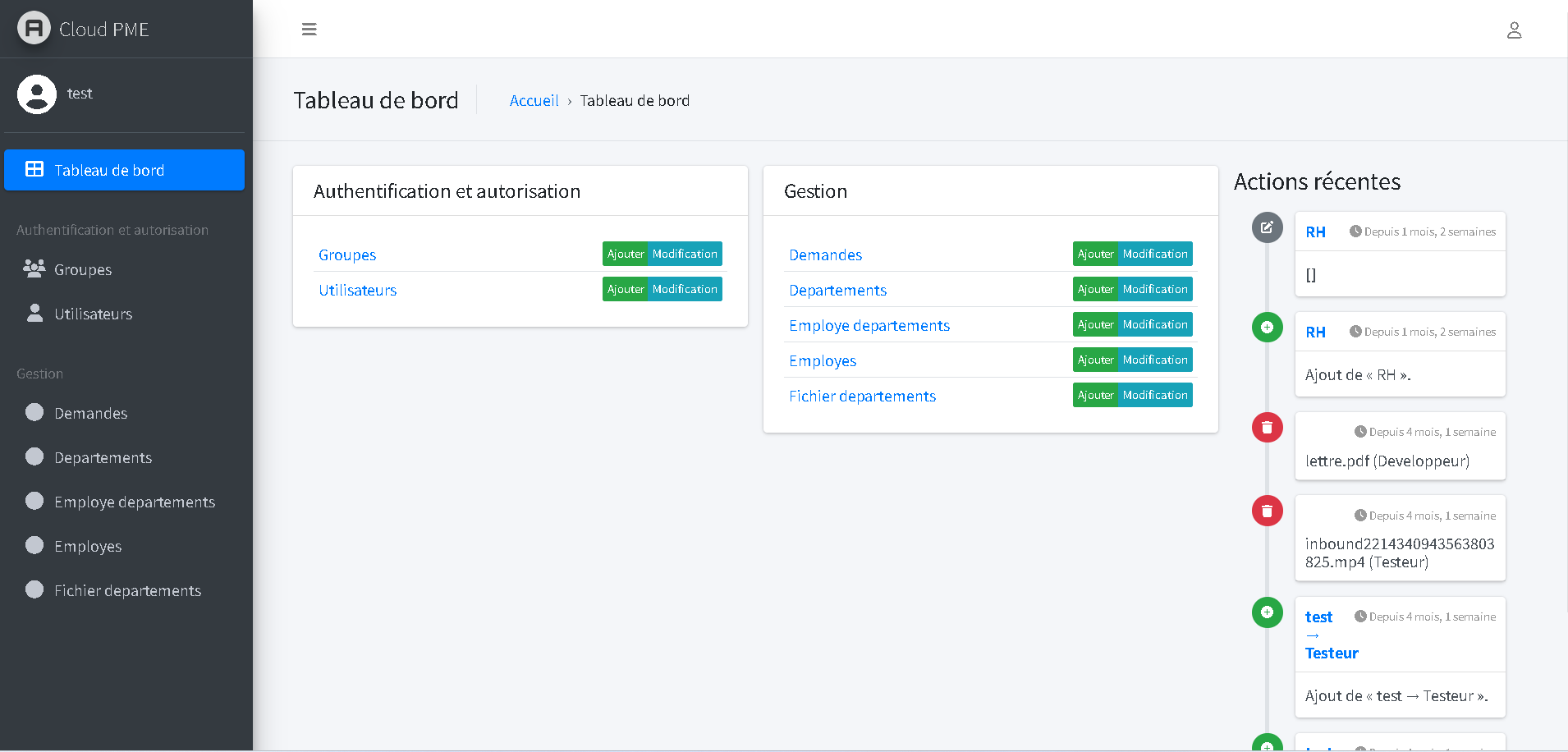 Capture d'écran Cloud PME - Interface secondaire