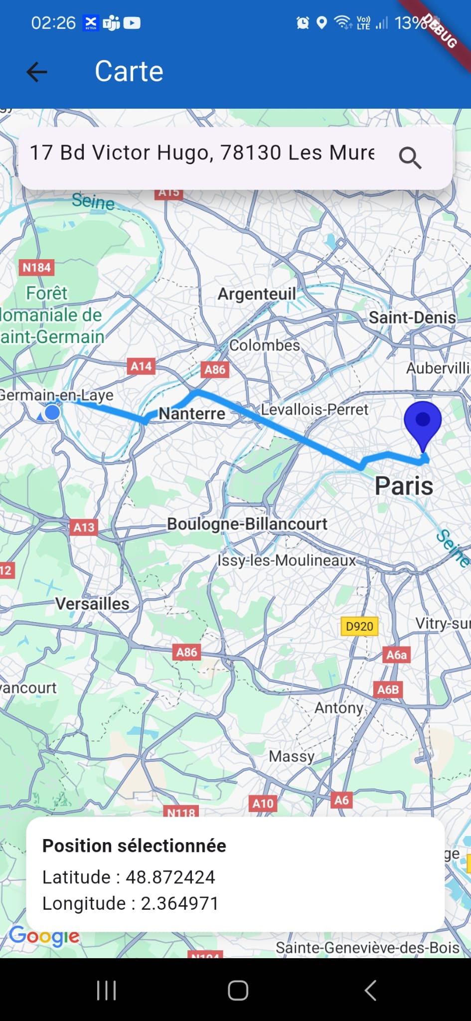 Interface principale de ROAD ALERT